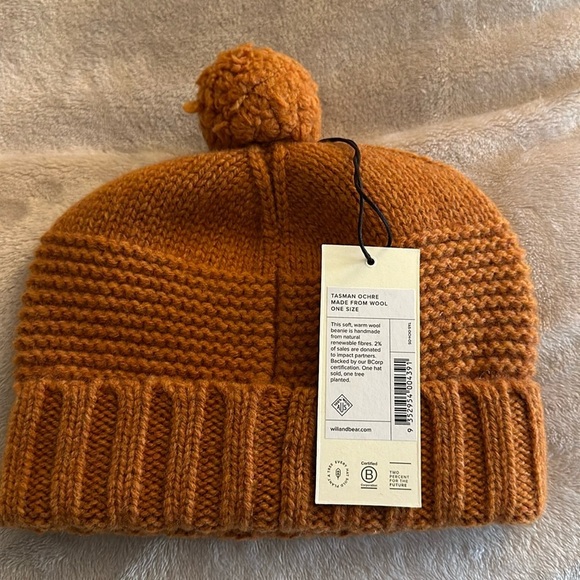 Will + Bear 100% Australian Wool - Tasman Ochre Soft Wool Pom Pom Beanie BNWT - Picture 4 of 10